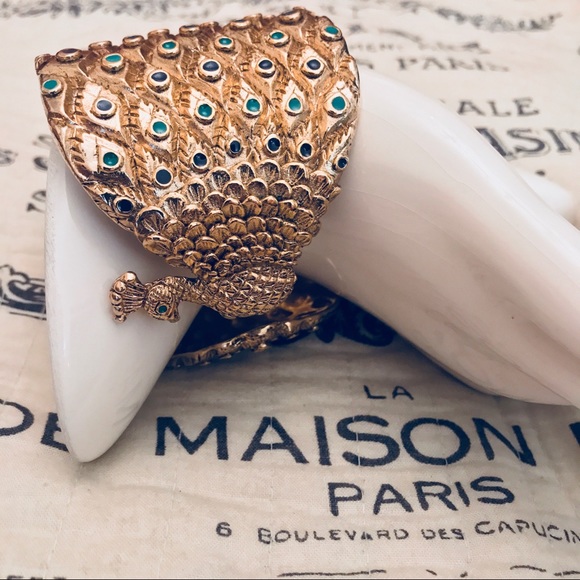 SOLD Designer peacock multi stone hinged bracelet - Picture 2 of 8